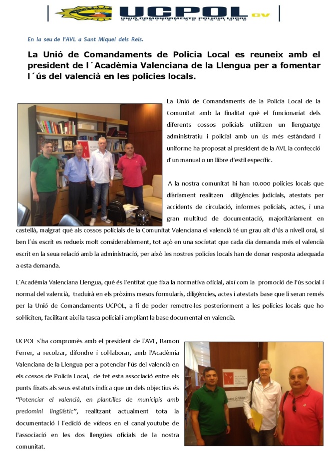 Nota Premsa UCPOL acord amb Acadèmia Valenciana de la Llengua